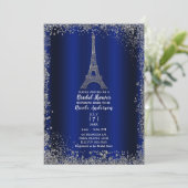 Royal Blue Silver Eiffel Tower Chic Brautparty Einladung (Stehend Vorderseite)
