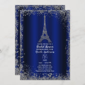 Royal Blue Silver Eiffel Tower Chic Brautparty Einladung (Vorne/Hinten)