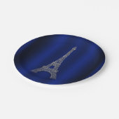 Royal Blue Silver Eiffel Tower Paris Chic Wedding Pappteller (Schrägansicht)