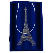 Royal Blue Silver Eiffel Tower Paris Gastgeschenk  Mittlere Geschenktüte (Vorderseite)