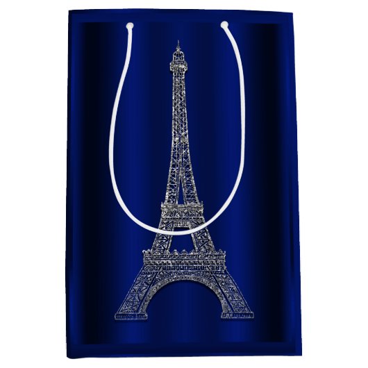 Royal Blue Silver Eiffel Tower Paris Gastgeschenk  Mittlere Geschenktüte (Vorderseite)
