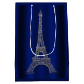 Royal Blue Silver Eiffel Tower Paris Gastgeschenk  Mittlere Geschenktüte (Rückseite)