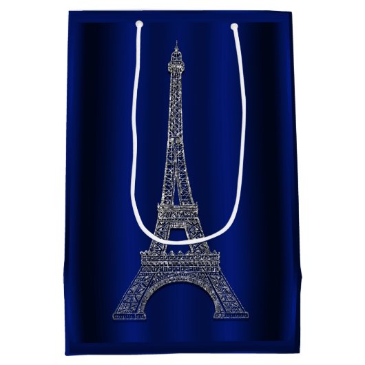 Royal Blue Silver Eiffel Tower Paris Gastgeschenk  Mittlere Geschenktüte (Rückseite)