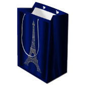 Royal Blue Silver Eiffel Tower Paris Gastgeschenk  Mittlere Geschenktüte (Rückseite Schrägansicht)