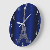 Royal Blue & Silver Eiffel Tower Paris Modern Glam Große Wanduhr (Winkel)