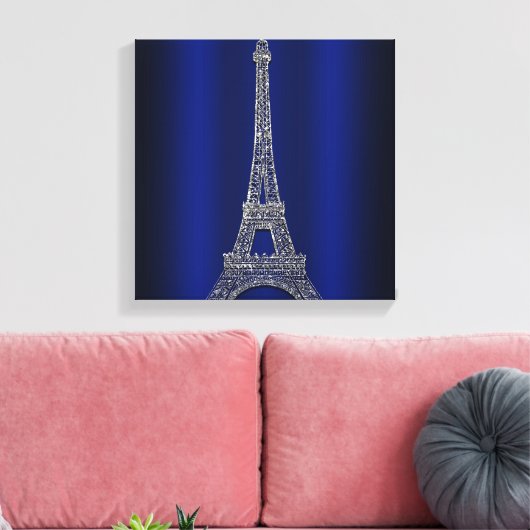 Royal Blue & Silver Eiffel Tower Paris Modern Glam Leinwanddruck (Insitu (Wohnzimmer))