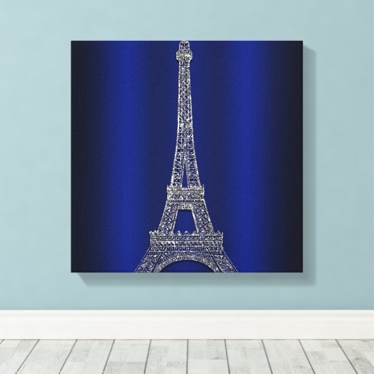 Royal Blue & Silver Eiffel Tower Paris Modern Glam Leinwanddruck (Insitu (Holzboden))