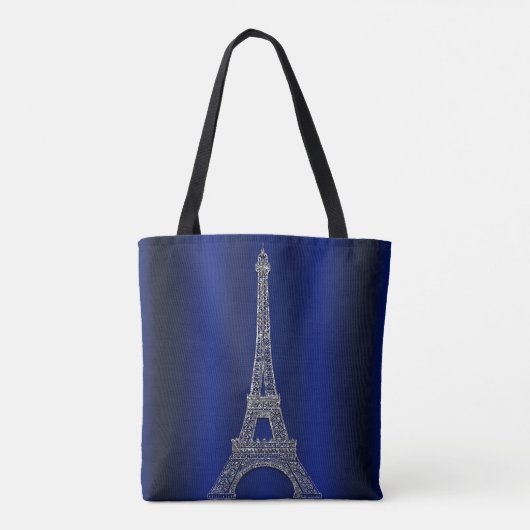 Royal Blue & Silver Eiffel Tower Paris Modern Glam Tasche (Rückseite)