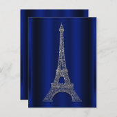 Royal Blue Silver Eiffel Tower Paris Save the Date Ankündigungspostkarte (Vorne/Hinten)