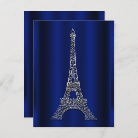 Royal Blue Silver Eiffel Tower Paris Save the Date Ankündigungspostkarte (Vorne/Hinten)