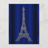 Royal Blue Silver Eiffel Tower Paris Save the Date Ankündigungspostkarte (Vorderseite)