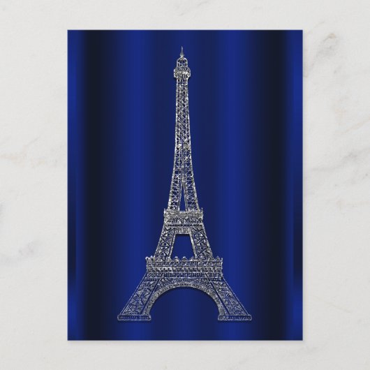 Royal Blue Silver Eiffel Tower Paris Save the Date Ankündigungspostkarte (Vorderseite)