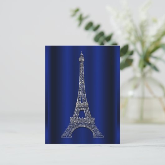 Royal Blue Silver Eiffel Tower Paris Save the Date Ankündigungspostkarte (Stehend Vorderseite)