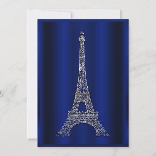 Royal Blue & Silver Eiffel Tower Paris Wedding Einladung (Rückseite)