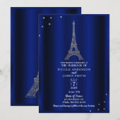 Royal Blue & Silver Eiffel Tower Paris Wedding Einladung (Vorne/Hinten)