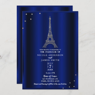 Royal Blue & Silver Eiffel Tower Paris Wedding Einladung