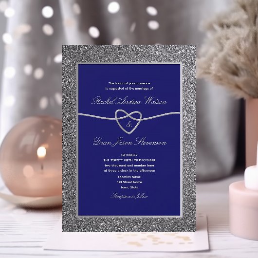 Royal Blue Silver Elegante Wedding Einladung