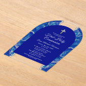 Royal Blue Silver First Holy Communion Elegante Acryleinladungen (Ablage )