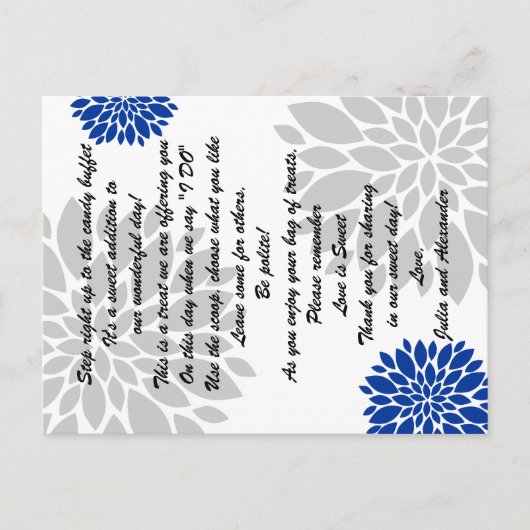Royal Blue Silver Floral Burst Candy Buffet Cards Postkarte (Vorderseite)