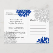 Royal Blue Silver Floral Burst Foto Save the Date Ankündigungspostkarte (Rückseite)