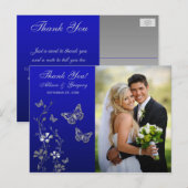 Royal Blue, Silver Floral Danke Foto Postcard Postkarte (Vorne/Hinten)