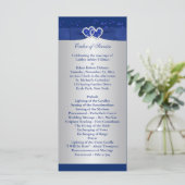 Royal Blue, Silver Floral Hearts Wedding Program Programm (Stehend Vorderseite)