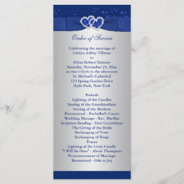 Royal Blue, Silver Floral Hearts Wedding Program Programm