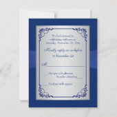 Royal Blue, Silver Floral, Hearts Wedding RSVP Karte (Rückseite)