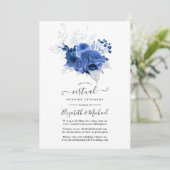 Royal Blue & Silver Floral Online Virtual Wedding Einladung (Stehend Vorderseite)