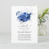 Royal Blue & Silver Floral Online Virtual Wedding Einladung (Stehend Vorderseite)