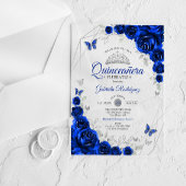 Royal Blue Silver Floral Quinceanera Acryleinladungen