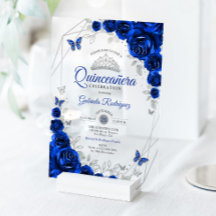 Royal Blue Silver Floral Quinceanera