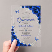 Royal Blue Silver Floral Quinceanera Acryleinladungen (Insitu (Handheld))