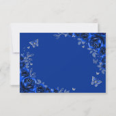 Royal Blue Silver Floral Quinceanera Dankeskarte (Rückseite)