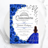Royal Blue Silver Floral Quinceanera Einladung