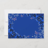 Royal Blue Silver Floral Quinceanera Reply RSVP Karte (Rückseite)