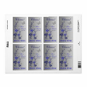 Royal Blue, Silver Floral Wedding Bottle Label 2 (Vorne)