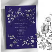 Royal Blue Silver Floral Wedding Einladung