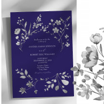 Royal Blue Silver Floral Wedding Einladung