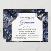 Royal Blue Silver FOTO Glitzer Schmetterling elega Einladung (Vorne/Hinten)