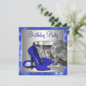 Royal Blue Silver Geburtstagsparty Einladung (Stehend Vorderseite)