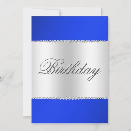 Royal Blue, Silver & Gemis Geburtstag Einladung (Vorderseite)
