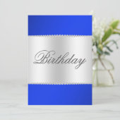 Royal Blue, Silver & Gemis Geburtstag Einladung (Stehend Vorderseite)
