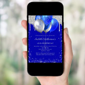 Royal blue silver glitter balloons birthday einladung