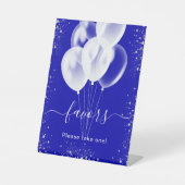 Royal Blue Silver Glitzer Ballons favorisieren Gäs Sockelschild (Vorderseite)