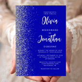 Royal Blue Silver Glitzer Calligraphy Wedding Einladung