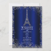 Royal Blue Silver Glitzer Eiffel Tower Verlobung Einladung (Vorderseite)