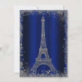 Royal Blue Silver Glitzer Eiffel Tower Verlobung Einladung (Rückseite)