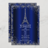 Royal Blue Silver Glitzer Eiffel Tower Verlobung Einladung (Vorne/Hinten)
