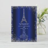 Royal Blue Silver Glitzer Eiffel Tower Wedding Einladung (Stehend Vorderseite)